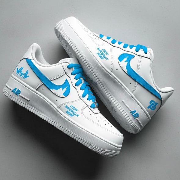 Custom Air Force 1 – Marseille City Edition | Blue Skyline & "C’est Marseille Bébé"