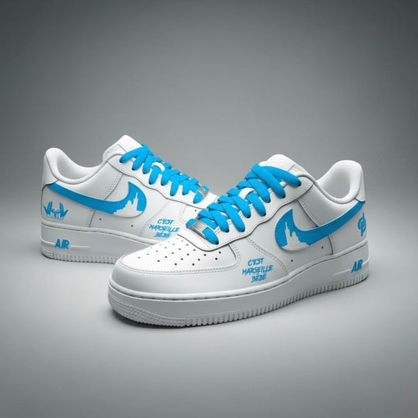 Custom Air Force 1 – Marseille City Edition | Blue Skyline & "C’est Marseille Bébé"
