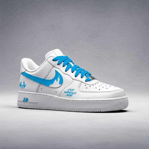 Custom Air Force 1 – Marseille City Edition | Blue Skyline & "C’est Marseille Bébé"
