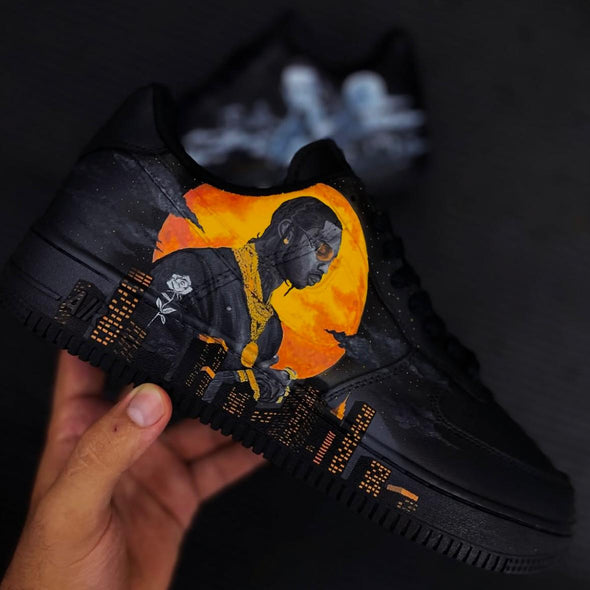 Custom Black Air Force 1 Sneakers Hand-Painted Hip Hop Smoke Art Shoes