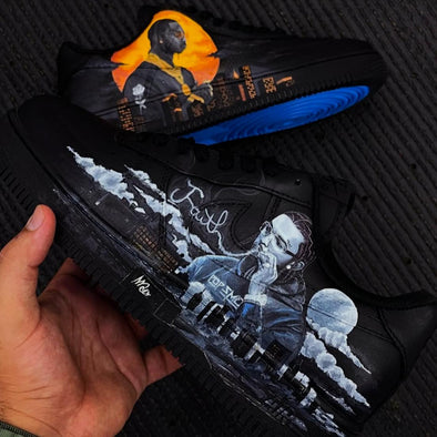 Custom Black Air Force 1 Sneakers Hand-Painted Hip Hop Smoke Art Shoes