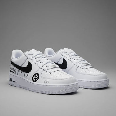 Custom Air Force 1 Sneakers – Volkswagen Inspired Black & White Drip Design | Personalized Shoes