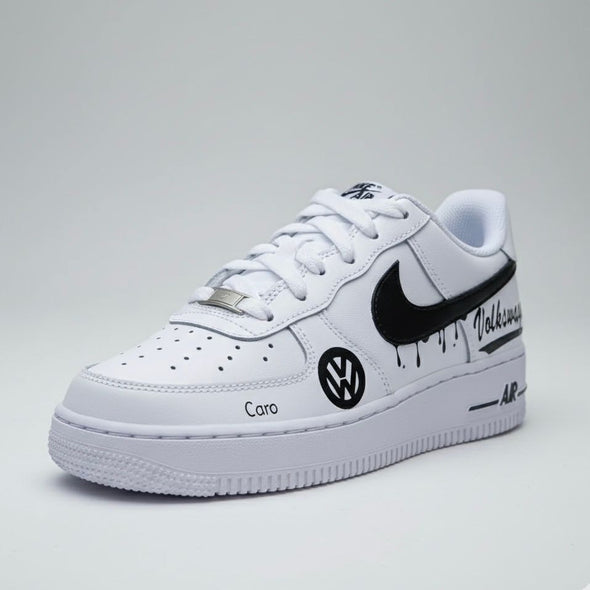 Custom Air Force 1 Sneakers – Volkswagen Inspired Black & White Drip Design | Personalized Shoes