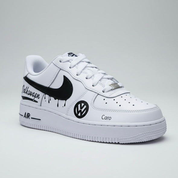 Custom Air Force 1 Sneakers – Volkswagen Inspired Black & White Drip Design | Personalized Shoes
