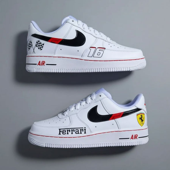 Custom Air Force 1 Sneakers – Ferrari Inspired Red & Black Racing Design | Personalized Shoes