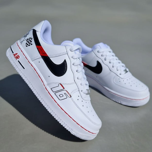 Custom Air Force 1 Sneakers – Ferrari Inspired Red & Black Racing Design | Personalized Shoes