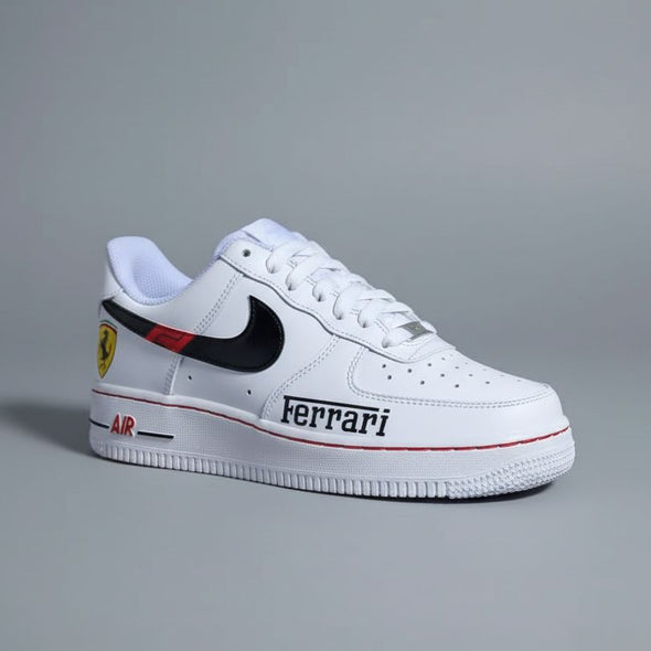 Custom Air Force 1 Sneakers – Ferrari Inspired Red & Black Racing Design | Personalized Shoes