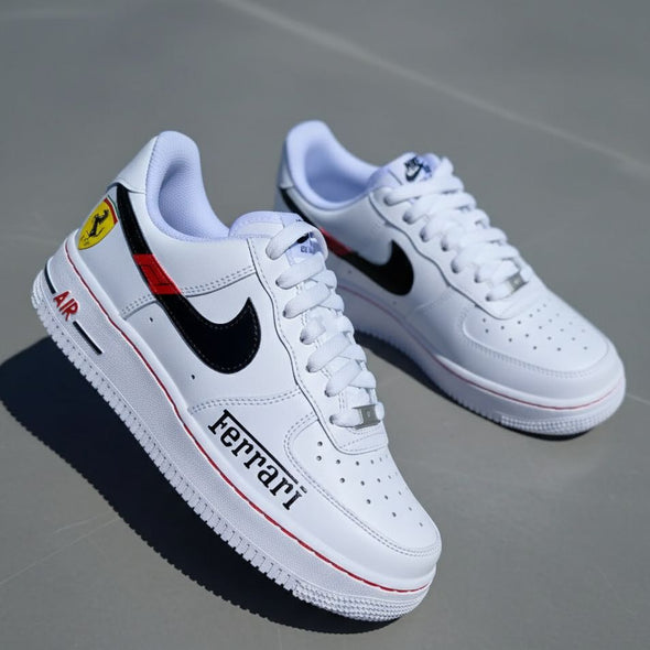 Custom Air Force 1 Sneakers – Ferrari Inspired Red & Black Racing Design | Personalized Shoes
