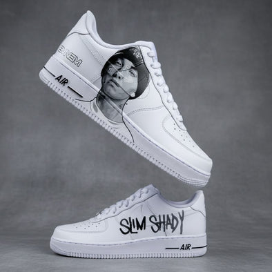 Custom Air Force 1 Sneakers – Slim Shady Inspired Black & White Hand-Painted Design