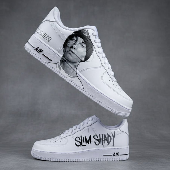 Custom Air Force 1 Sneakers – Slim Shady Inspired Black & White Hand-Painted Design
