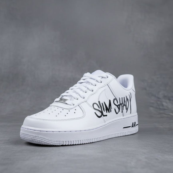 Custom Air Force 1 Sneakers – Slim Shady Inspired Black & White Hand-Painted Design