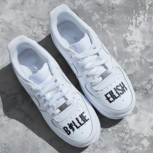 Custom Hand-Painted Air Force 1 Sneakers – Blue Hair Portrait Art with Drip Design