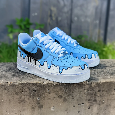 Custom AF1 Blue & White Drip | Hand-Painted Streetwear Sneakers