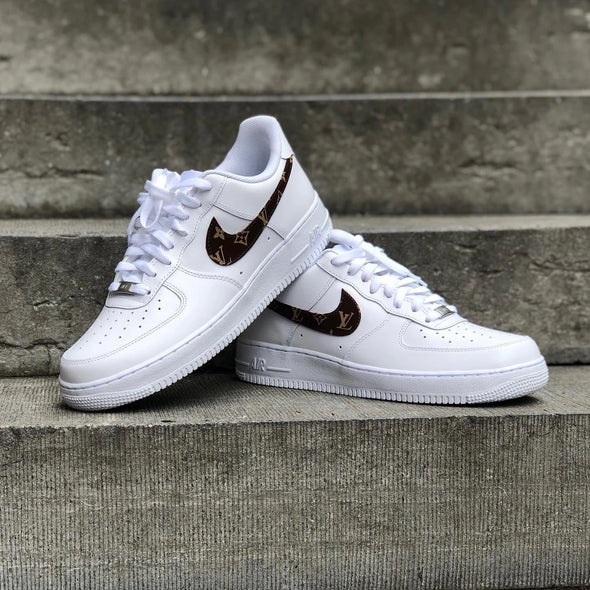 LV-Inspired Brown Monogram Drip – Custom AF1 Style Sneakers