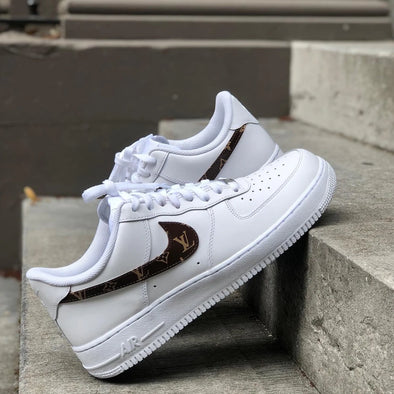 LV-Inspired Brown Monogram Drip – Custom AF1 Style Sneakers